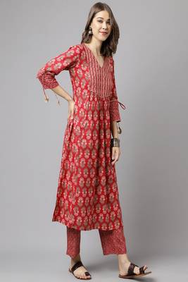 Red Colour Ethnic Long Kurti For Traditinal Fancy Looks 5