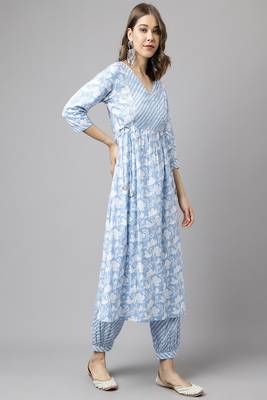 Blue Colour Ethnic Long Kurti For Traditinal Fancy Looks 5