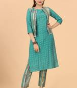 Sea Green Colour Top Bottom Set For Fancy Girlish Looks