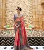  Pink Silk Blend Traditional Designer Woven Saree With Blouse For Women