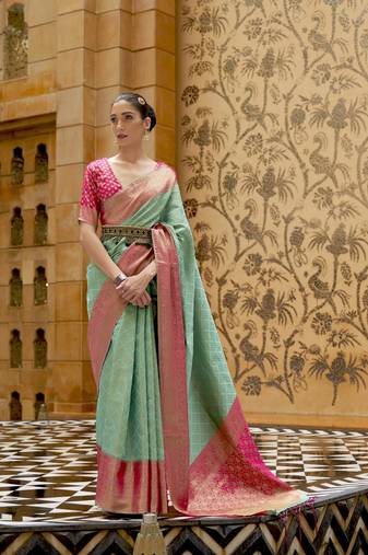 Green Silk Blend Traditional Designer Woven Saree With Blouse For Women