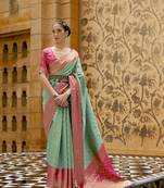 Green Silk Blend Traditional Designer Woven Saree With Blouse For Women
