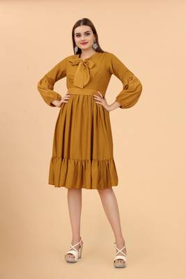 Beautiful Gold Colour Fancy Partywear Viscose Rayon Kurti 1