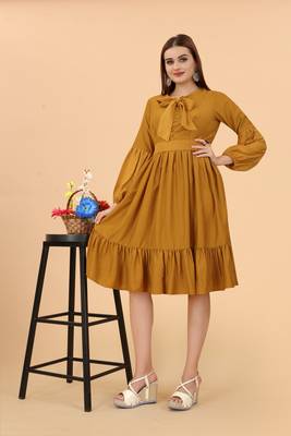 Beautiful Gold Colour Fancy Partywear Viscose Rayon Kurti 5