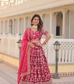 WOMEN'S PINK VISCOSE JACQUARD WITH EMBROIDERED SEQUINS WORK LEHENGA CHOLI