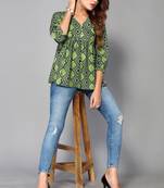 Designer Floral Digital Dark Green Colour Short Kurti For Formal Party Looks