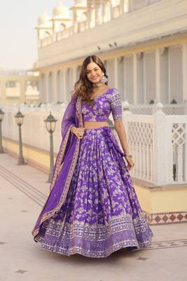 EILARA WOMEN'S PURPLE PURE DAYBLE VISCOSE JACQUARD WITH EMBROIDERED SEQUINS WORK DESIGNER LEHENGA CHOLI 3