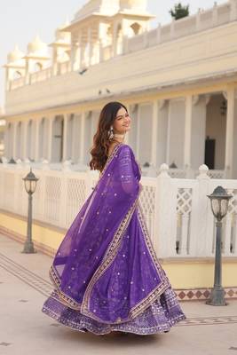 EILARA WOMEN'S PURPLE PURE DAYBLE VISCOSE JACQUARD WITH EMBROIDERED SEQUINS WORK DESIGNER LEHENGA CHOLI 4