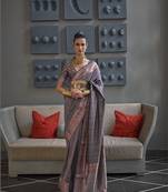 Grey Silk Blend Handloom Saree Pure Golden Gala Copper Zari Saree With Blouse For Women