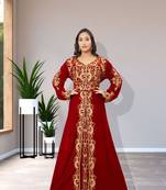 Royal Velvet Moroccan Dubai Kaftan Ari Embroidery Work Party Wear Wedding Women Dress