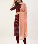 Smart Wine Colour Ethnic And Sophesticated Readymade Salwar Kameez