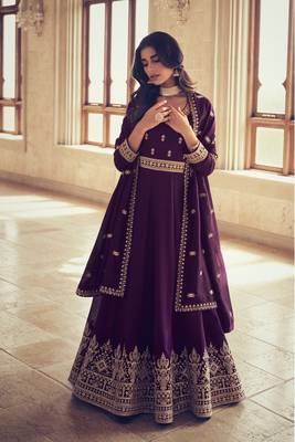Designer Heavy Embroidery Work Purple Colour Dazzling Partywear Heavy Dress 1