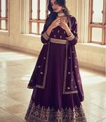 Designer Heavy Embroidery Work Purple Colour Dazzling Partywear Heavy Dress