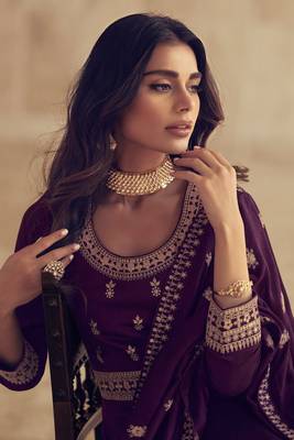 Designer Heavy Embroidery Work Purple Colour Dazzling Partywear Heavy Dress 2