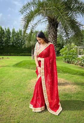 Red Colour Heavy Work Georgette Wedding Wear Saree WITH UN-STITCHED BLOUSE 1