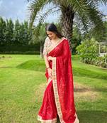 Red Colour Heavy Work Georgette Wedding Wear Saree WITH UN-STITCHED BLOUSE