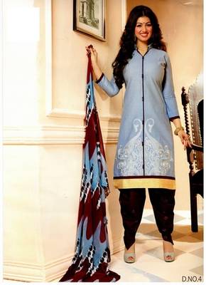 Blue Embroidered Chanderi Soft Cotton Unstitched Salwar 1