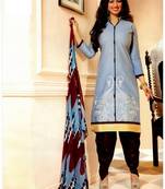 Blue Embroidered Chanderi Soft Cotton Unstitched Salwar
