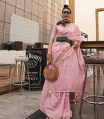Pink Women Silk Blend Woven Design Handloom Saree With Blouse For Women