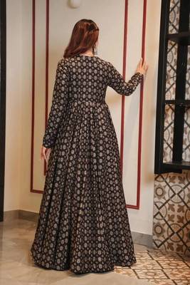Beautiful Black Colour Partywear Gown With Stylish Shrug For Ethnic Girlish Looks 2