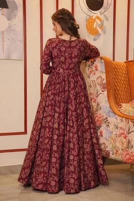 Beautiful Maroon Colour Partywear Gown With Stylish Shrug For Ethnic Girlish Looks 2
