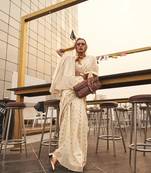 Beige Women Silk Blend Woven Design Handloom Saree With Blouse For Women