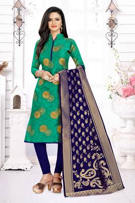Ethnic Rama Colour Banarasi Silk Traditional Salwar Suit 1