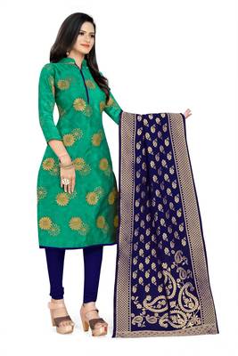 Ethnic Rama Colour Banarasi Silk Traditional Salwar Suit 3