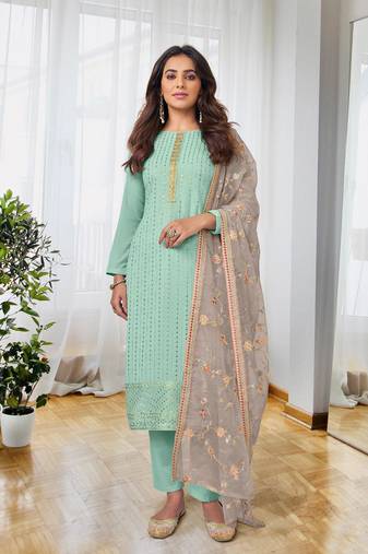 Ethnic Smart And Heavy Embroidered Sky Blue Colour Salwar Kameez