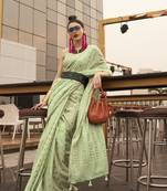 Green Women Silk Blend Woven Design Handloom Saree With Blouse For Women