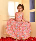 Orange & pink floral cotton lehenga set