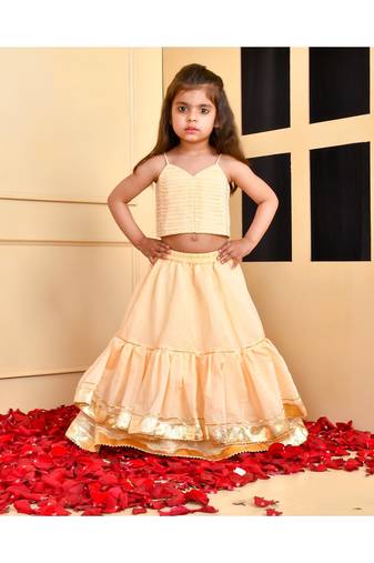 Beige layered chanderi lehenga set