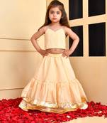 Beige layered chanderi lehenga set