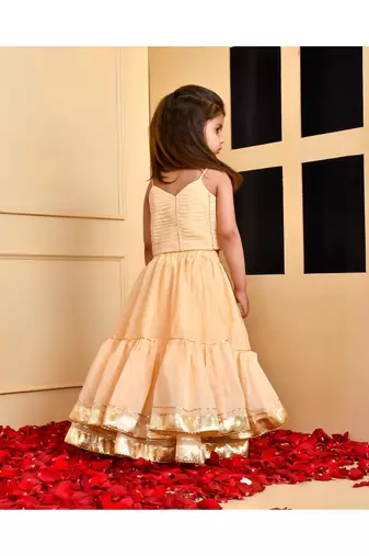 Beige layered chanderi lehenga set