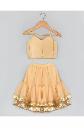 Beige layered chanderi lehenga set