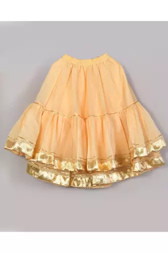 Beige layered chanderi lehenga set