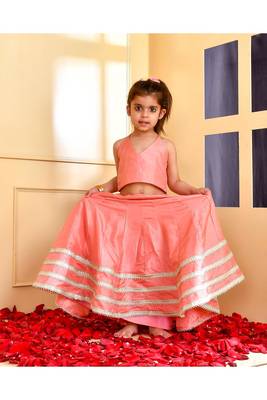 Peach sequined silk lehenga set 1