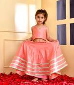 Peach sequined silk lehenga set