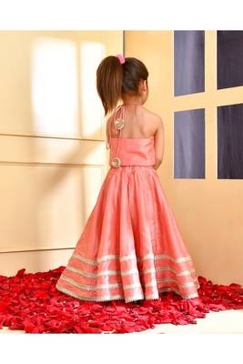 Peach sequined silk lehenga set 2