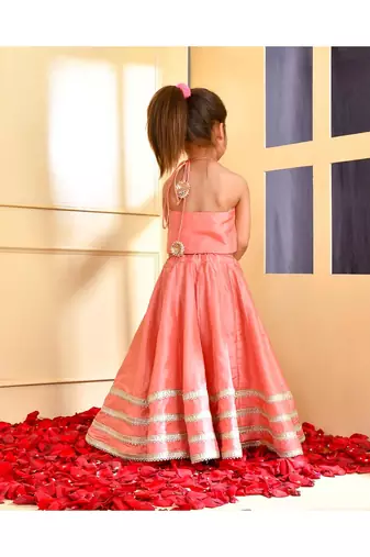 Peach sequined silk lehenga set