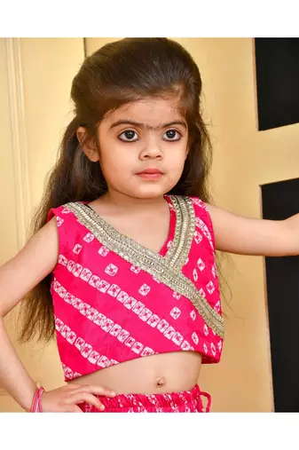 Magenta bandhani silk lehenga set