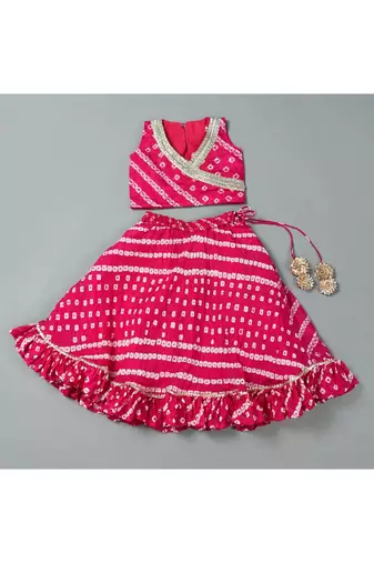 Magenta bandhani silk lehenga set