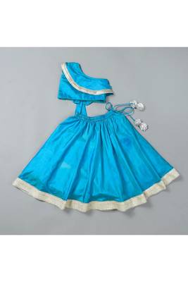 Teal blue back bow silk lehenga set 1