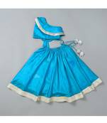 Teal blue back bow silk lehenga set