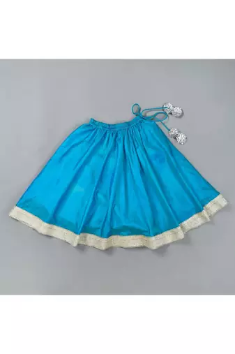 Teal blue back bow silk lehenga set