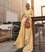 Yellow Women Silk Blend Woven Design Handloom Saree With Blouse For Women