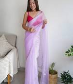 Heavy Border Khatli Work Fancy Purple Ethnic Looks Saree