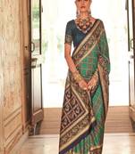 Green Woven With Faux Banarasi Printed Silk c Ethnic Traditional Saree