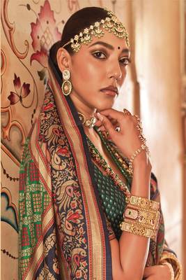 Green Woven With Faux Banarasi Printed Silk c Ethnic Traditional Saree 2