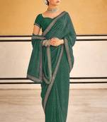 Green Bandhni Printed Georgette c Saree With Embroidery Work Lace